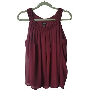 Bob Mackey Wine Red Pleated Relaxed Flowy Tank Top Size Large